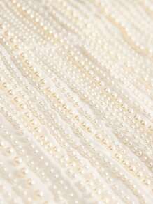 BELROSIE فستان قصير مطرز باللؤلؤ مناسب للخصر، تصميم فاخر وجذاب، بطراز أوروبي وأمريكي، بدون أكمام - أبيض - مشاهدة 7