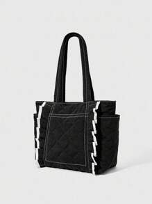 ROMWE Kawaii 女士时尚百搭荷叶边托特包 - 黑色 - 查看 2