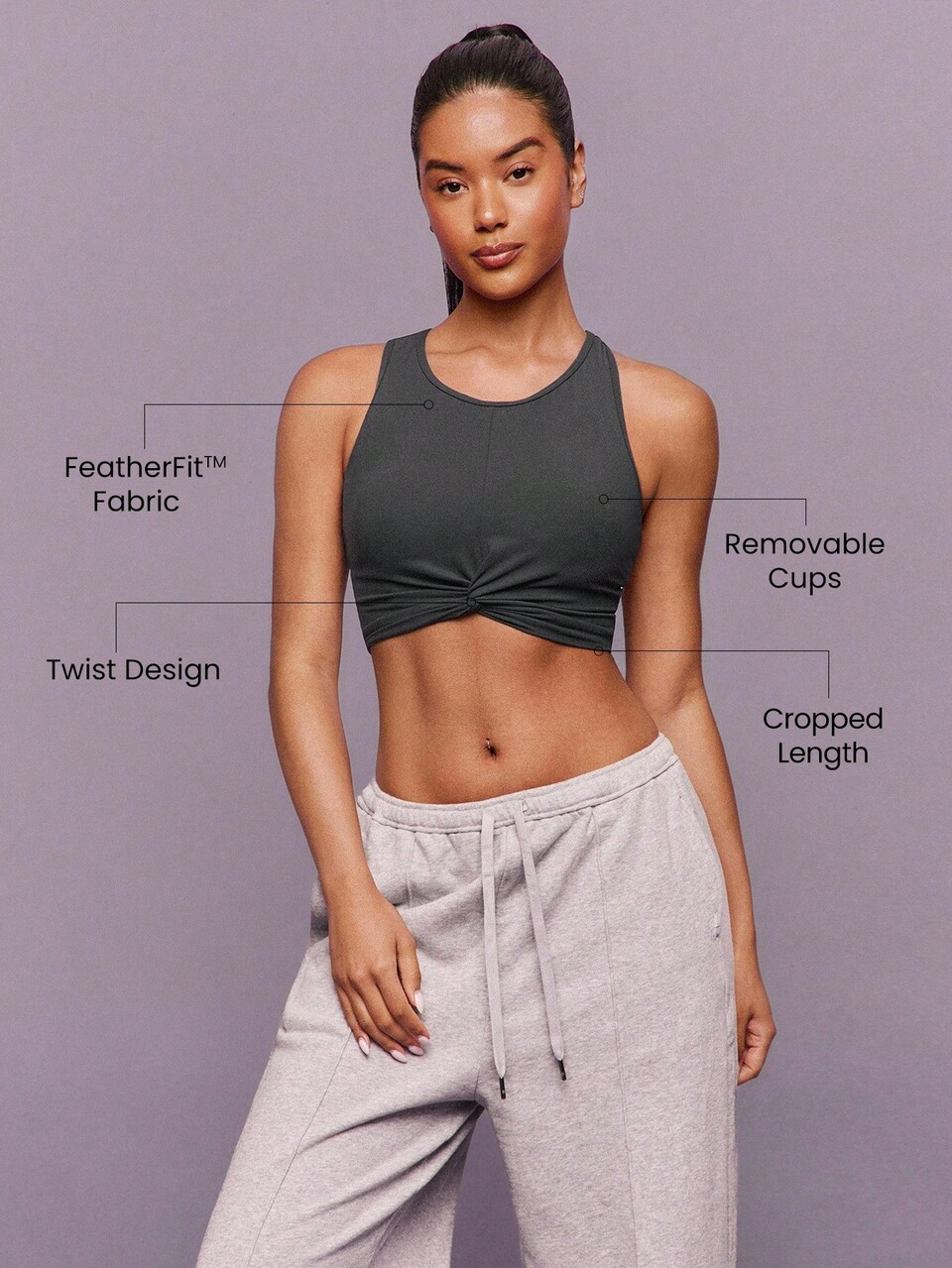 FeatherFit™ Twist And Flow Soft Stretchy Sweat-Wicking Racerback Twist-Front Cropped Tank Top Yoga Pilates Spring