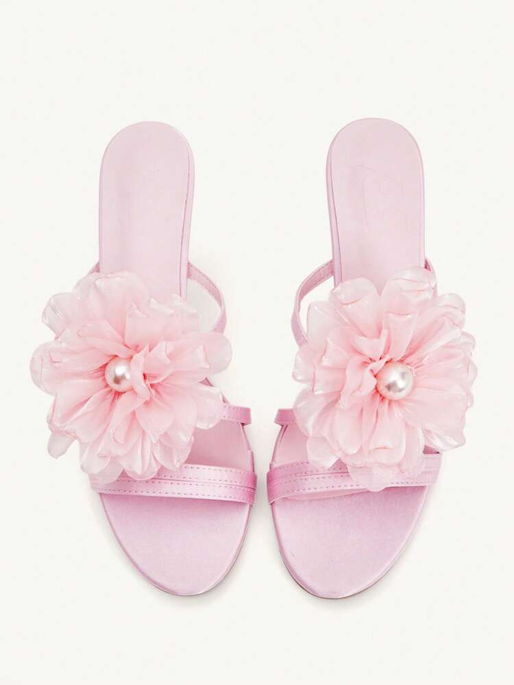 CUCCOO CHICEST 8.8cm High Heel Elegant Wedding Sandals With Exaggerated Pink Carnation Flower Decor, Minimalist Design