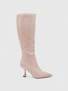 CUCCOO BIZCHIC Women's Fashion Versatile Minimalist High Heel Mid-Calf Boots, Pink - Apricot - View 2
