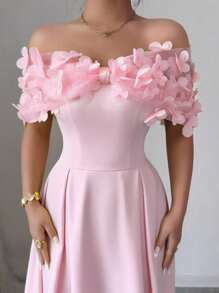 Elenzga Váy lưới thêu họa tiết bướm phong cách Bohemian giản dị thanh lịch cho kỳ nghỉ xuân/hè dành cho nữ - Hồng - Xem 3