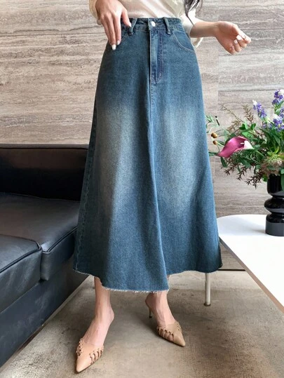 DAZY 女士休闲纯色流苏A字裙，夏季牛仔裙