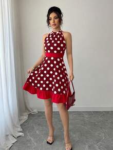 Gloray 女士时尚波尔卡圆点印花露肩迷你连衣裙