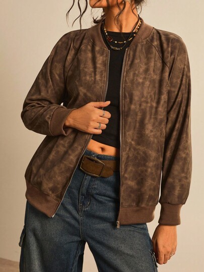 Freevana جاكيت طويل الأكمام مخصص مع سحاب للمقاسات الكبيرة