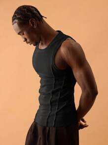 Musero 男士圆领缝线细节紧身罗纹背心春夏季度假海滩时尚节日伊比沙岛 - 黑色 - 查看 2