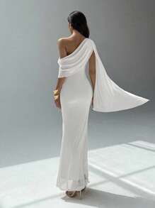 Aloruh 女士优雅纯色不对称领连衣裙