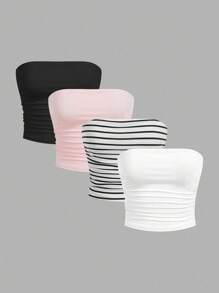 Comfortcana 4pcs Women's Basic Comfortable Ruched Camisole Tops Suitable For Going Out - Multicolor - View 16