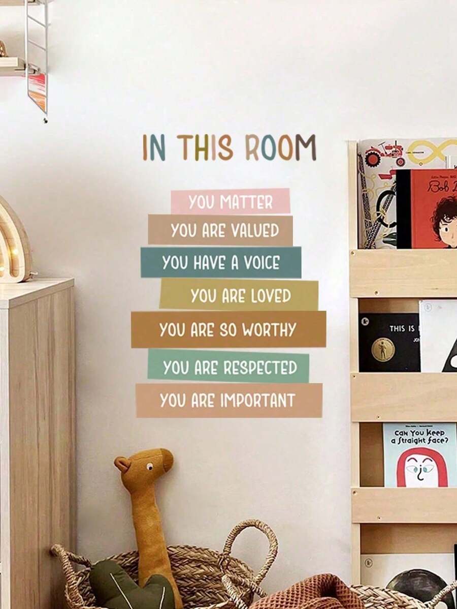 SURELIFE 1pc In This Room You Matter You Are Loved Quoted Vinyl Wall Decals PVC Positive Room Self-Adhesive Wall Art Home Decor, Stickers, Wall Decal, Vinyl Decal For Home Decorations, Spring Decoration Items Refresh Your Home, Festival Decoration Stickers Gifts Birthday Graduation For Bedroom Decor - Multicolor - View 1
