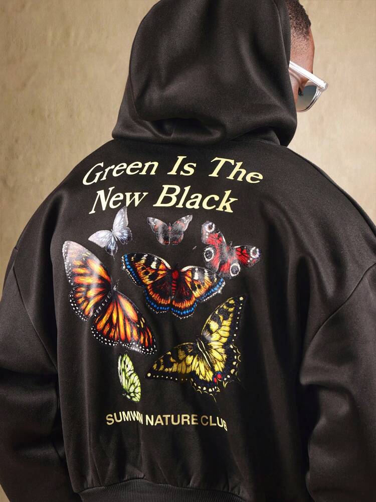 Butterfly Print Oversized Hoodie With Nature Statement Design