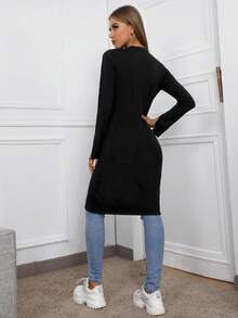 SHEIN Privé Kofta med delad ärm och knappar framtill, långärmade toppar för höst/vinter - Svart - Visa 2