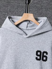 SHEIN 青少年男孩休闲街头纯色口袋百搭舒适纯色长袖连帽衫和运动裤套装，适合通勤、上学、日常休闲、旅行、运动、派对、秋冬 - 灰色 - 查看 8