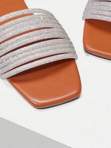 MOTF PREMIUM WOMEN'S FASHIONABLE WHITE RHINESTONE ELEGANT FLAT SANDALS - Brown - View 5