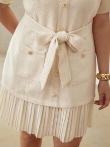 MOTF PREMIUM PLUS TWEED PLEATED HEM DRESS - Beige - View 2