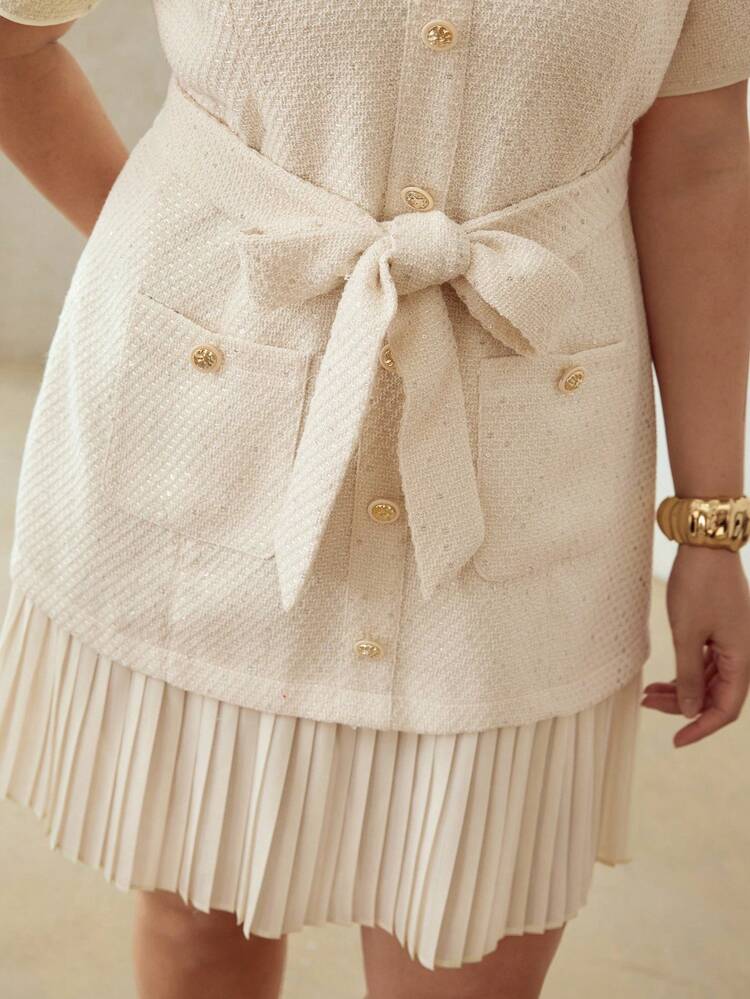 VESTIDO CON PLIEGUES EN EL BAJO DE TWEED TALLA GRANDE