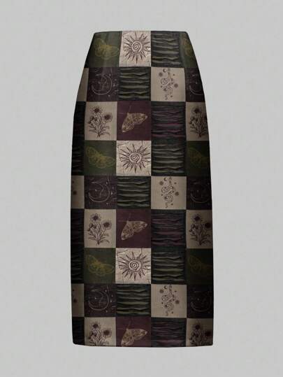 Fairycore Jupe fendue avec imprimé romantique soleil et lune, style bohème pour les vacances