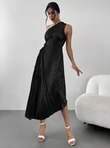 Firerie Damen Neuer Stil Gold Plissee/Asymmetrischer Saum Kleid, Gold Einschulter Kleid, Brautjungfern Kleid für Hochzeitsfeier, geeignet für Strandurlaub, Gartenfest, romantische Hochzeitssaison, Brautjungfer, Outdoor-Aktivitäten/Sommeroutfits/Abschlussballkleid/Urlaubsoutfits/Partys