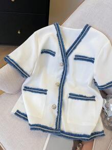 Selianne Women's Casual Elegant Minimalist Short Sleeve Jacket, Summer - White - View 4