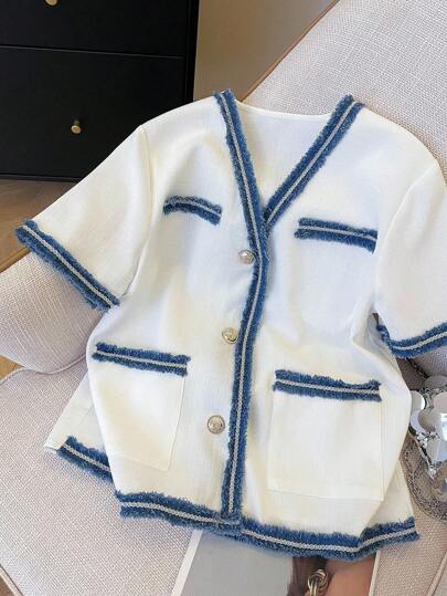 Selianne Damen Lässig Elegant Minimalistisch Kurzarm Jacke, Sommer
