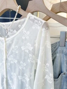 INAWLY Plus Size Floral Print Sheer Summer Vacation Jacket Fall Winter Cloth For Women Autumn - Apricot - View 5