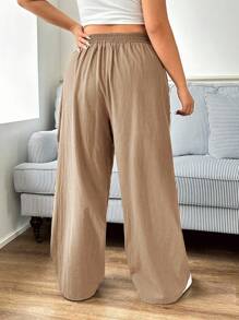 SHEIN EZwear 新款休闲卡其色百搭简约裤，加大码 - 卡其色 - 查看 3