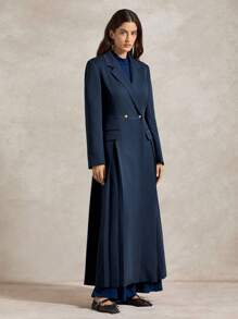 Briarwyn 女士纯色翻领长袖双排扣休闲长裙 女士秋季连衣裙 返校服 女士教师装 女士办公室服装 复古风格女士；复古女士服装 - 藏蓝色 - 查看 1