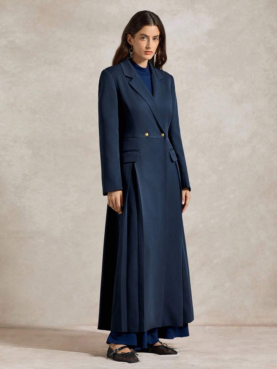 Briarwyn 女士纯色翻领长袖双排扣休闲长裙 女士秋季连衣裙 返校服 女士教师装 女士办公室服装 复古风格女士；复古女士服装 - 藏蓝色 - 查看 1