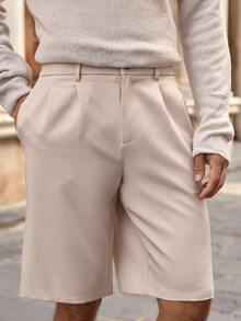 HIMLAND Herren Lässig Gerade Bein Plissee Shorts, Neuer Sommer Stil Hochtaillierte Beige Kleidershorts, Old Money