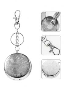 1pc Sunflower/ Wealth Blossom Portable Ashtray, Pocket Watch Style Metal Ashtray, Keychain Style Mini Ashtray