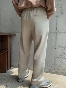 DAZY 男士卡其色松紧腰休闲西装裤，适合所有季节 - 卡其色 - 查看 2