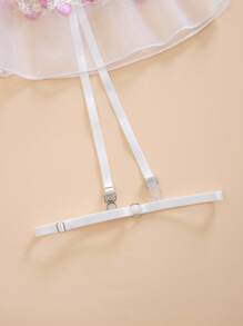 SHEIN 5 件套女士浪漫田园系列透明网眼刺绣钢圈性感花卉内衣套装，卡哇伊内衣生日内衣，外出 - 白色 - 查看 5