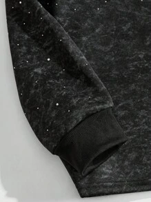 ROMWE MEN Street Life 男士水钻装饰套头衫，适合秋冬季日常穿着 - 黑色 - 查看 4