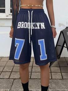 INAWLY Women's Summer Casual Mesh Breathable Letter Print Drawstring Waist Shorts - Multicolor - View 3