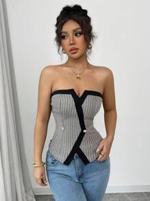 Elenzga 女士纽扣修身衬衫 - 黑色 - 查看 3