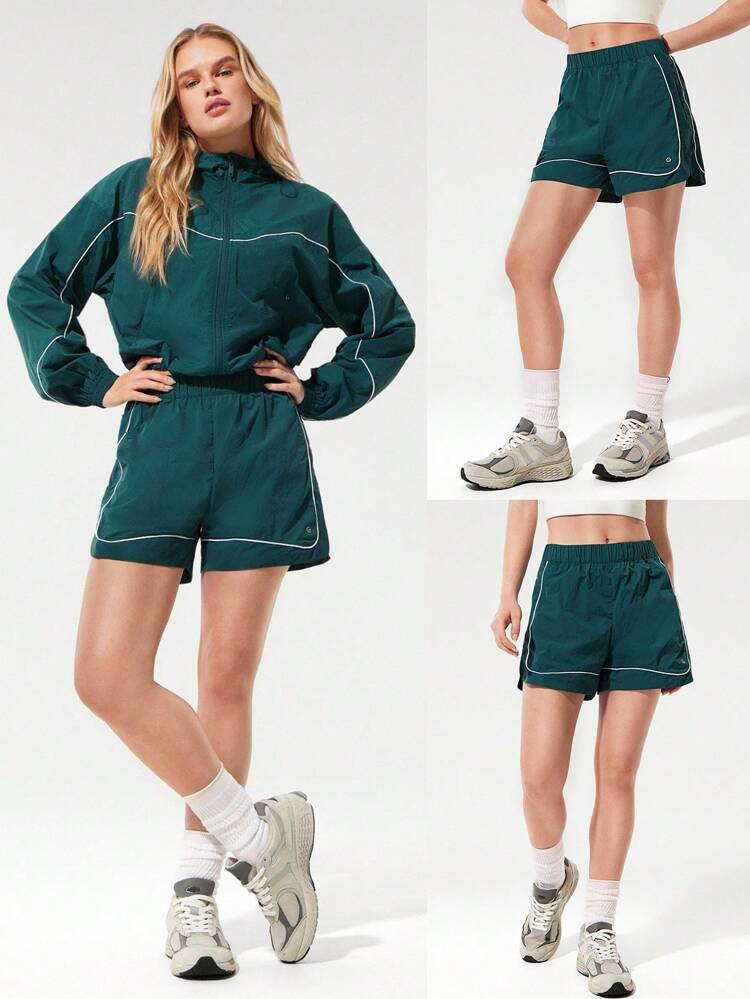 Pantaloncini da running leggeri con biancheria intorporata, cuciture a contrasto, tasche, chiusura con zip, antivento, adatti per corsa, palestra, allenamento e uso casual quotidiano