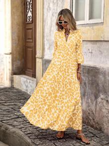 Brillora 女士梭织印花长袖连衣裙 - 黃色 - 查看 3