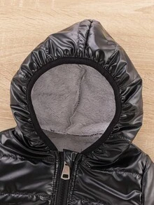 SHEIN 幼儿男童冬季新款加厚羽绒服，拉链开合，适合户外秋季穿着 - 黑色 - 查看 5