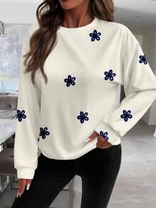 SHEIN LUNE 休闲简约印花图案圆领宽松女式运动衫 - 彩色 - 查看 3