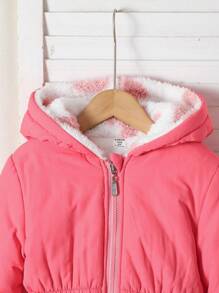 女童休闲时尚加厚双层红色束腰羽绒服，秋冬流行单品，少女冬季外套，保暖冬装，毛绒冬装，粉色少女秋季外套 - 玫紅色 - 查看 6
