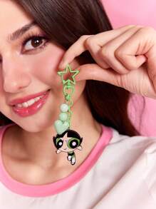 THE POWERPUFF GIRLS X SHEIN 3件时尚可爱锌合金钥匙扣包包吊坠，花朵、泡泡和毛茛 - 彩色 - 查看 3