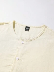 Manfinity RSRT 男士纯色单排扣衬衫和短裤套装，带口袋，秋季服装，舒适服装