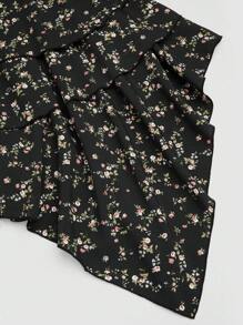 Sweetra 可爱碎花细肩带设计太阳裙，优雅度假连衣裙，腰部收紧，不对称下摆分层裙 - 彩色 - 查看 3