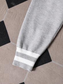 SHEIN Tween Boy Casual Zip-Up Cardigan Sweater, Simple Stylish Contrast Collar, Back To School - Grey - View 4