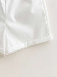 2 件婴儿男孩/女孩休闲运动学院风彩色条纹丝带短袖衬衫和白色短裤套装，适合日常穿着、春夏季，适合生日派对、洗礼、1 岁生日庆祝、派对、表演、婚礼和其他场合