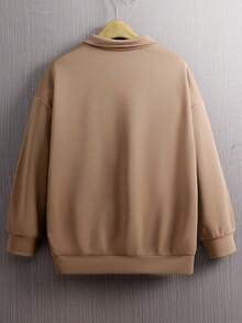 SHEIN Teen Boys Casual Street Solid Color Letter Slogan Print Comfortable High Neck Long Sleeve Sweatshirt, Suitable For Commuting, School, Daily Casual, Travel, Sports, Party, Boys Sweatshirts Teen Boy Sweatshirts Pull Fall Autumn And Winter