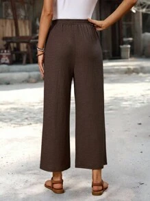 EMERY ROSE Women's Solid Color Casual Loose Fit Pants Brown Wide Leg Pants Women Wide Leg Pants Wide Leg Summer Pants Palazzo Pants Brown Pants Pants For Women Baggy Pants Back To School Clothes - Coffee Brown - View 2