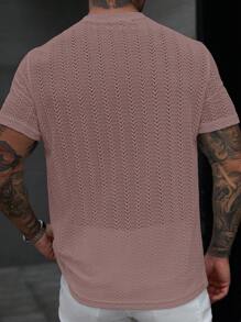 Manfinity Homme 男士夏季麦穗图案圆领短袖休闲T恤男士钩针衬衫男士杏色T恤针织T恤男士网眼男士上衣玫瑰金男士T恤 - 藕粉色 - 查看 2