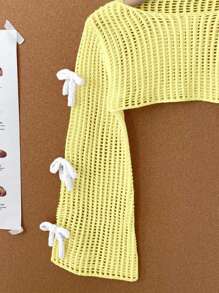 女童米色套头毛衣，可爱休闲时尚3D粉色蝴蝶结针织开衫