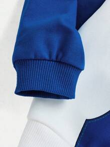 TOM & JERRY X SHEIN Baby Boy Cartoon Pattern Pocket Print Colorblock Hooded Sweatshirt, Suitable For Spring, Autumn And Winter Fall