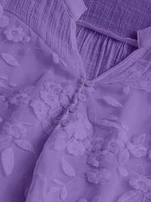 Linhara 大码休闲纯色花卉刺绣缺口领衬衫 - 淡紫色 - 查看 4
